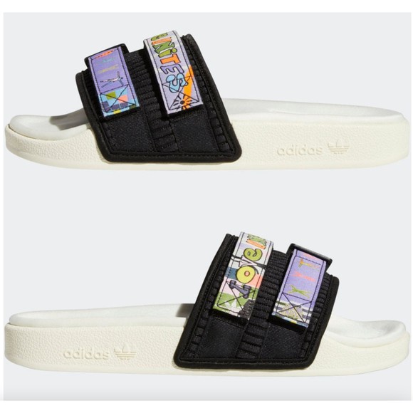 NEW Adidas Adilette 2.0 Pride Men's Slides Off White Core Black Light Purple US8 - Picture 2 of 12